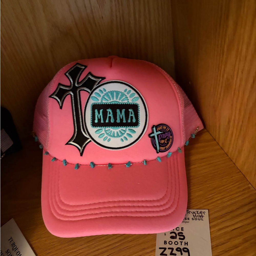 Pink 'Mama' Trucker Hat with Cross Design